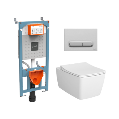 L-Box Metropole комплект унитаз с инсталляцией, клавиша матовый хром ..