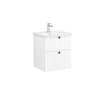 Тумба Root Groove 60 см с круглой раковиной, 2 ящика, матовый белый ..