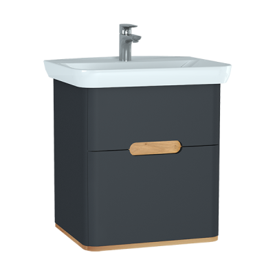 Тумба  Sento с раковиной, с 2 ящиками, 65 см, с LED подсветкой, цвет матовый антрацит (ножки 61069 з .. Тумба  Sento с раковиной, с 2 ящиками, 65 см, с LED подсветкой, цвет матовый антрацит (ножки 61069 з ..