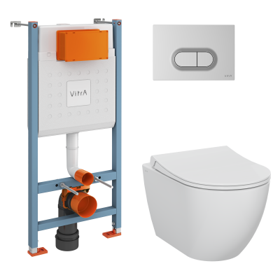 L-Box: Безободковый унитаз VitrA Mia Round + тонкое сиденье с микролифтом + инсталляция + 