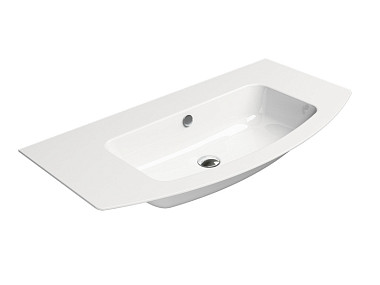 PURA 102x52 раковина с переливом - 1 отв. для смесителя - глазурь белая глянцевая Extraglaze Antibac ..