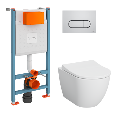 L-Box Безободковый подвесной унитаз Mia Round, кнопка хром