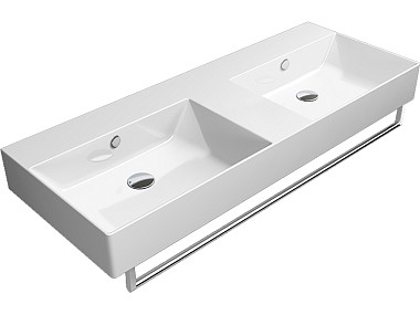 KUBE'X 120x47 раковина с переливом (двойная чаша) - 1 отв. для смесителя - глазурь белая глянцевая E .. KUBE'X 120x47 раковина с переливом (двойная чаша) - 1 отв. для смесителя - глазурь белая глянцевая E ..