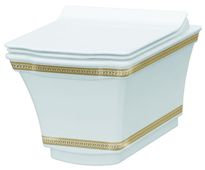 Подвесной Унитаз с узором Hermitage GOLD с технологией RIMLESS - безободковый смыв, имеет скрытый мо