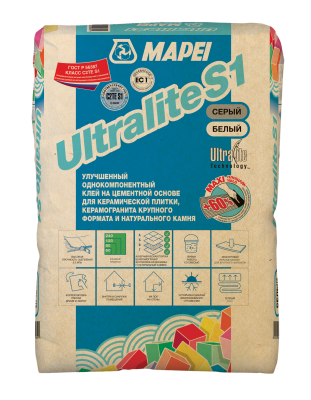 ULTRALITE S1 QUICK, ТМ MAPEI, цвет серый, (15кг), (Россия), Смесь сухая клеевая на цементном вяжущем