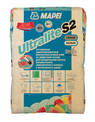 ULTRALITE S2, ТМ MAPEI, цвет серый, (15кг), (Россия), Смесь сухая клеевая на цементном вяжущем класс
